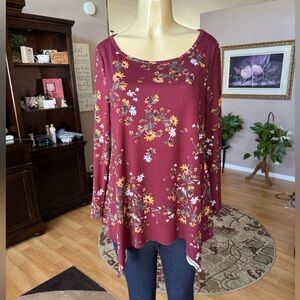 West Loop brown floral long sleeve blouses-size M